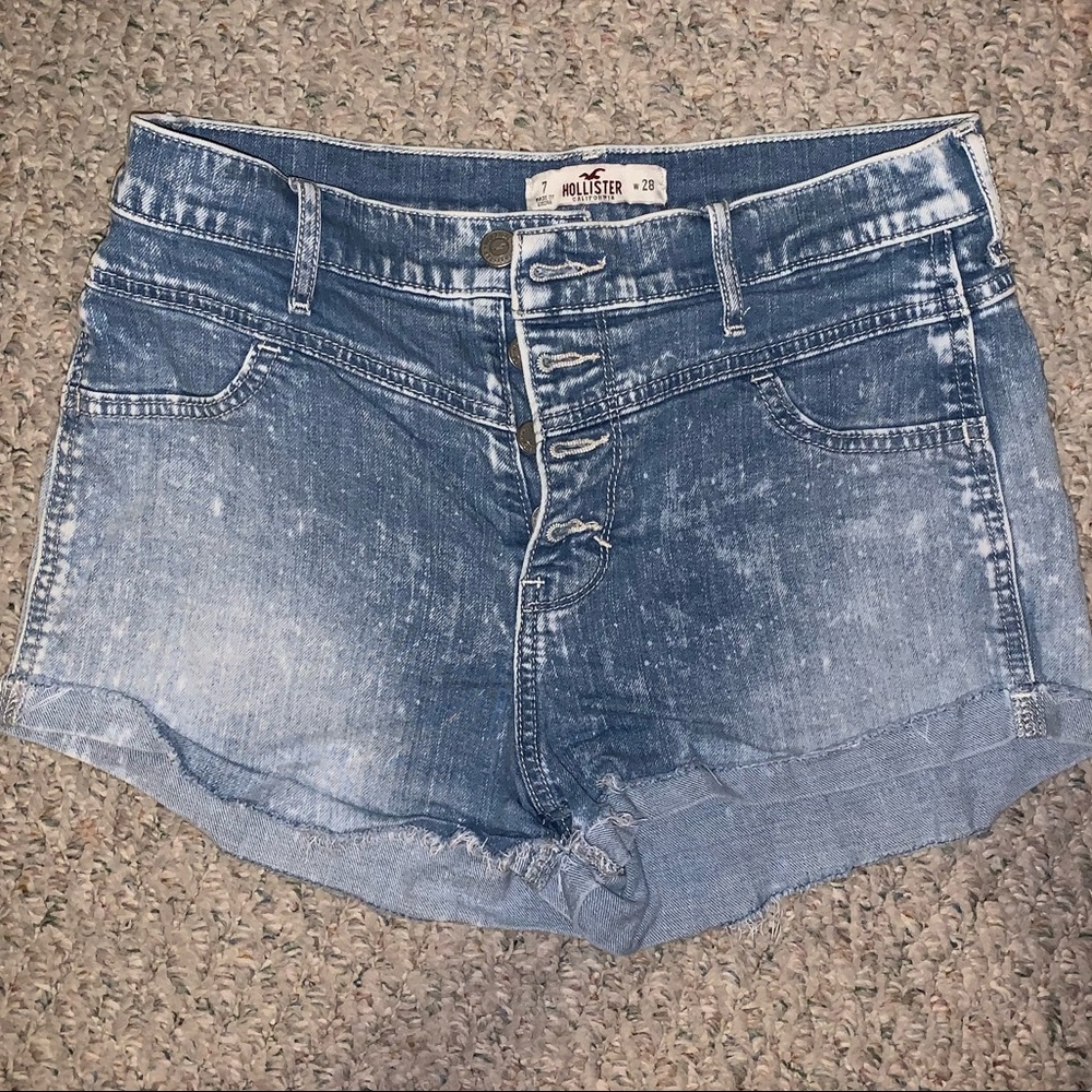 High waisted, blue jean shorts